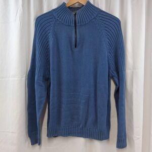 Route‎ 66 Men's Medium Blue Cotton 1/4 Zip Ribbed Sweater